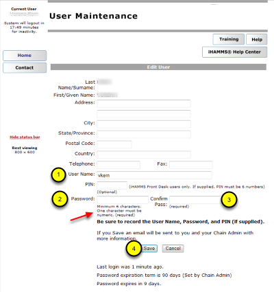 Enter user name and new password.